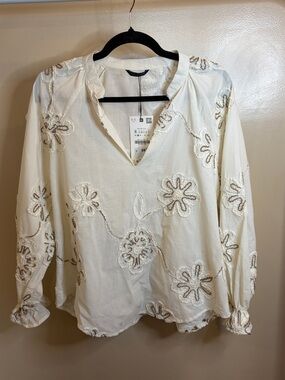 Zara Floral  Cream Embroidered Blouse